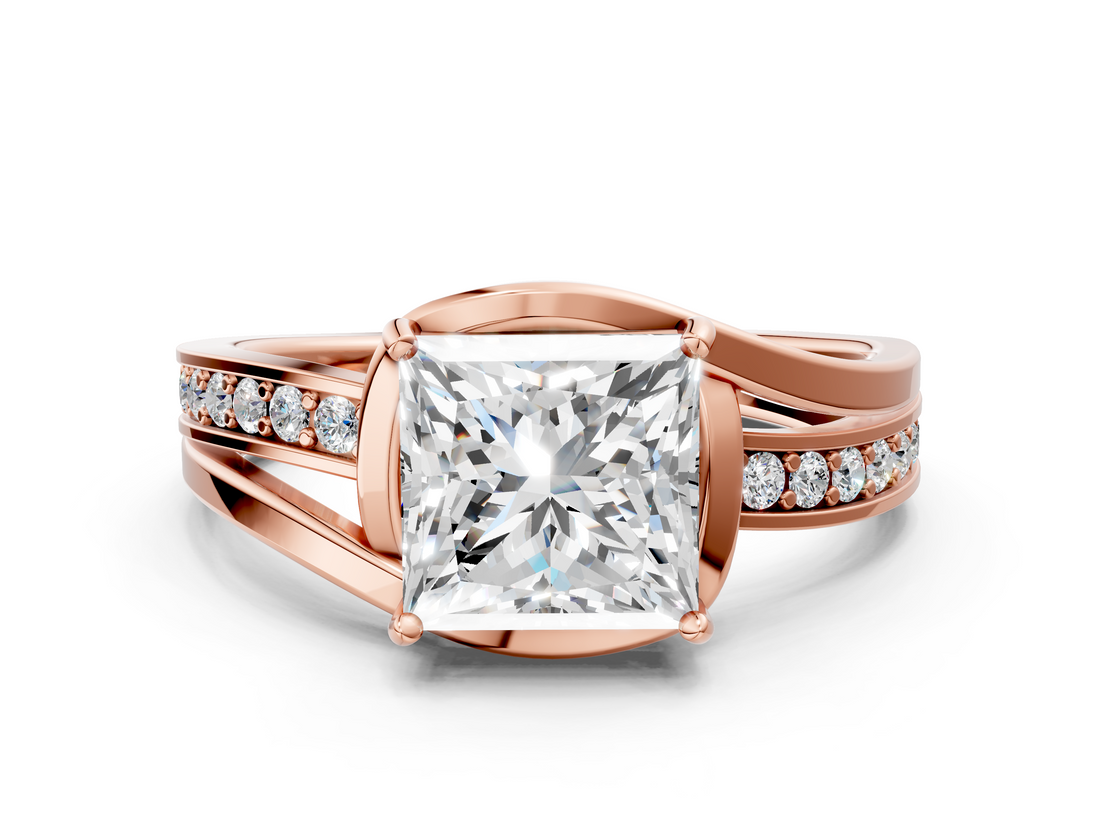 Rose gold Princess Solitaire Diamond Ring with Split Shank and Prong Setting_65