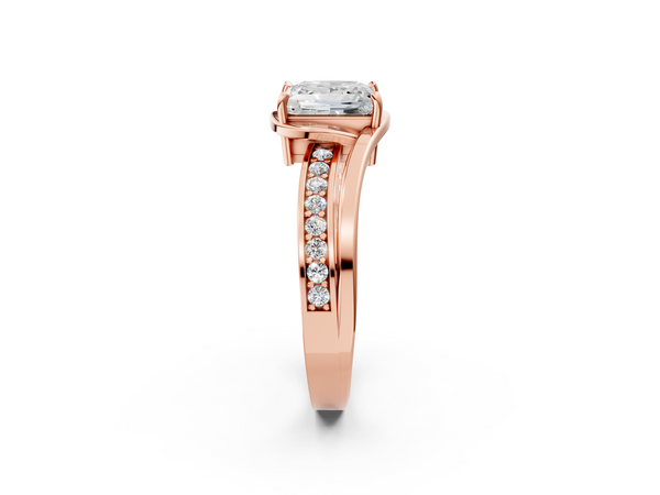 Rose Gold Princess Cut Bypass Split Shank Engagement Ring Setting with Channel Set Accents