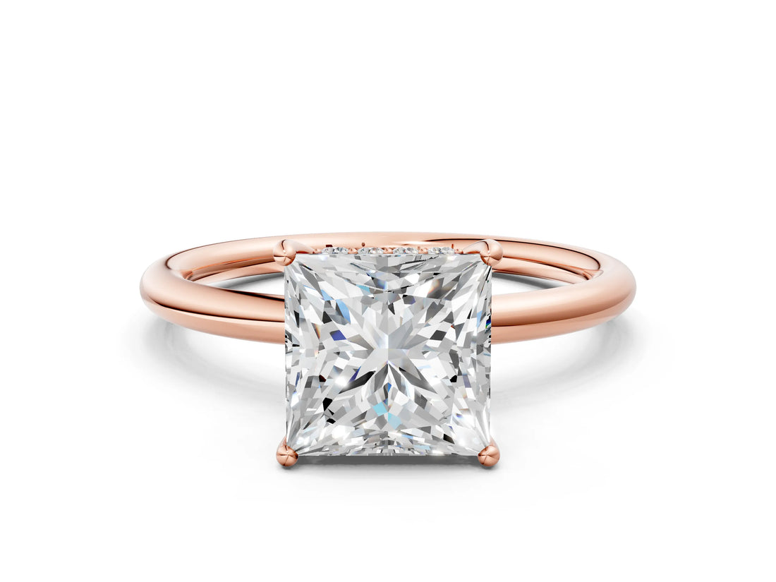 Rose gold Princess Solitaire Diamond Ring with a Classic Band and Four-Prong Setting
