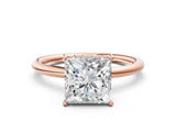 Rose gold Princess Solitaire Diamond Ring with a Classic Band and Four-Prong Setting