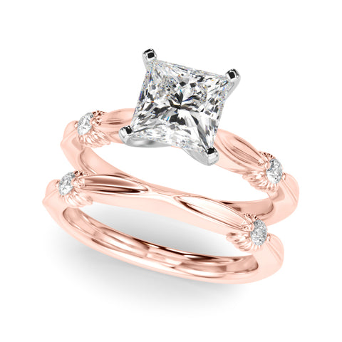 Rose gold Princess Solitaire Diamond Twisted Band with Four-Prong Setting 1