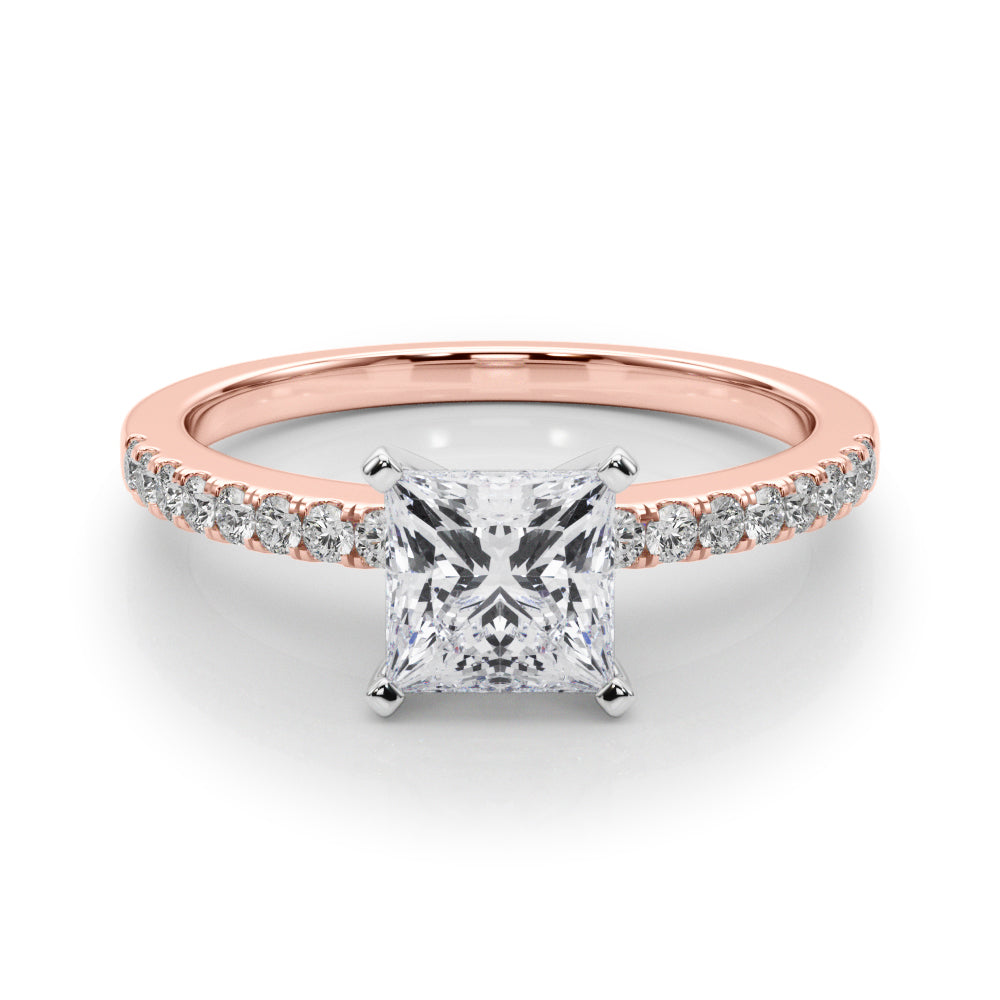 Rose gold Princess Solitaire Diamond with Pavé Band and Four-Prong Setting 1
