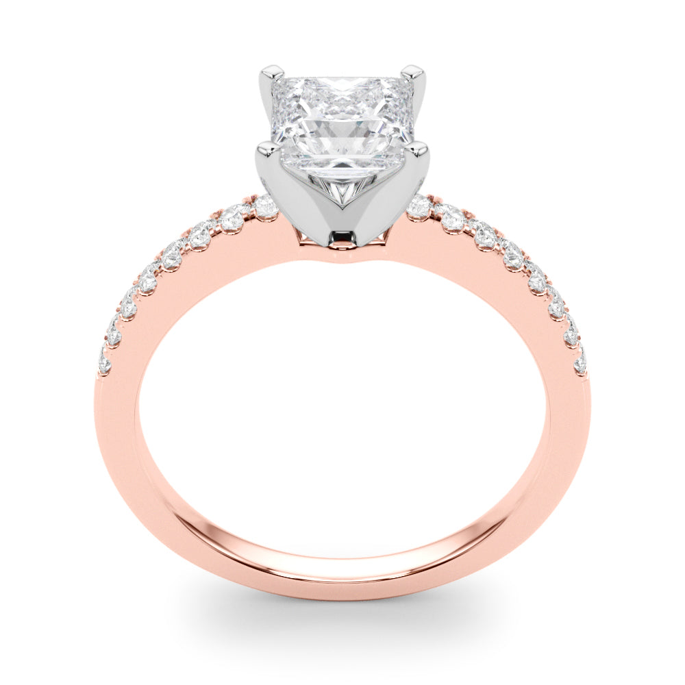 Rose gold Princess Solitaire Diamond with Pavé Band and Four-Prong Setting 2