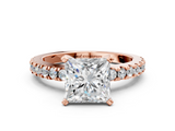 Rose gold Princess Solitaire Diamond with Pavé Band and Four-Prong Setting_73