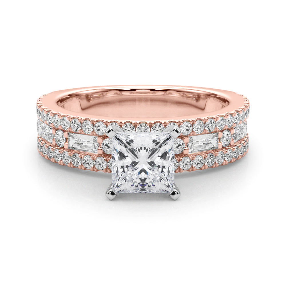 Rose gold Princess Solitaire Diamond with Pave and Channel Set Band 1