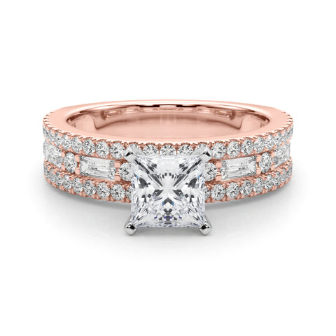 Rose gold Princess Solitaire Diamond with Pave and Channel Set Band 1