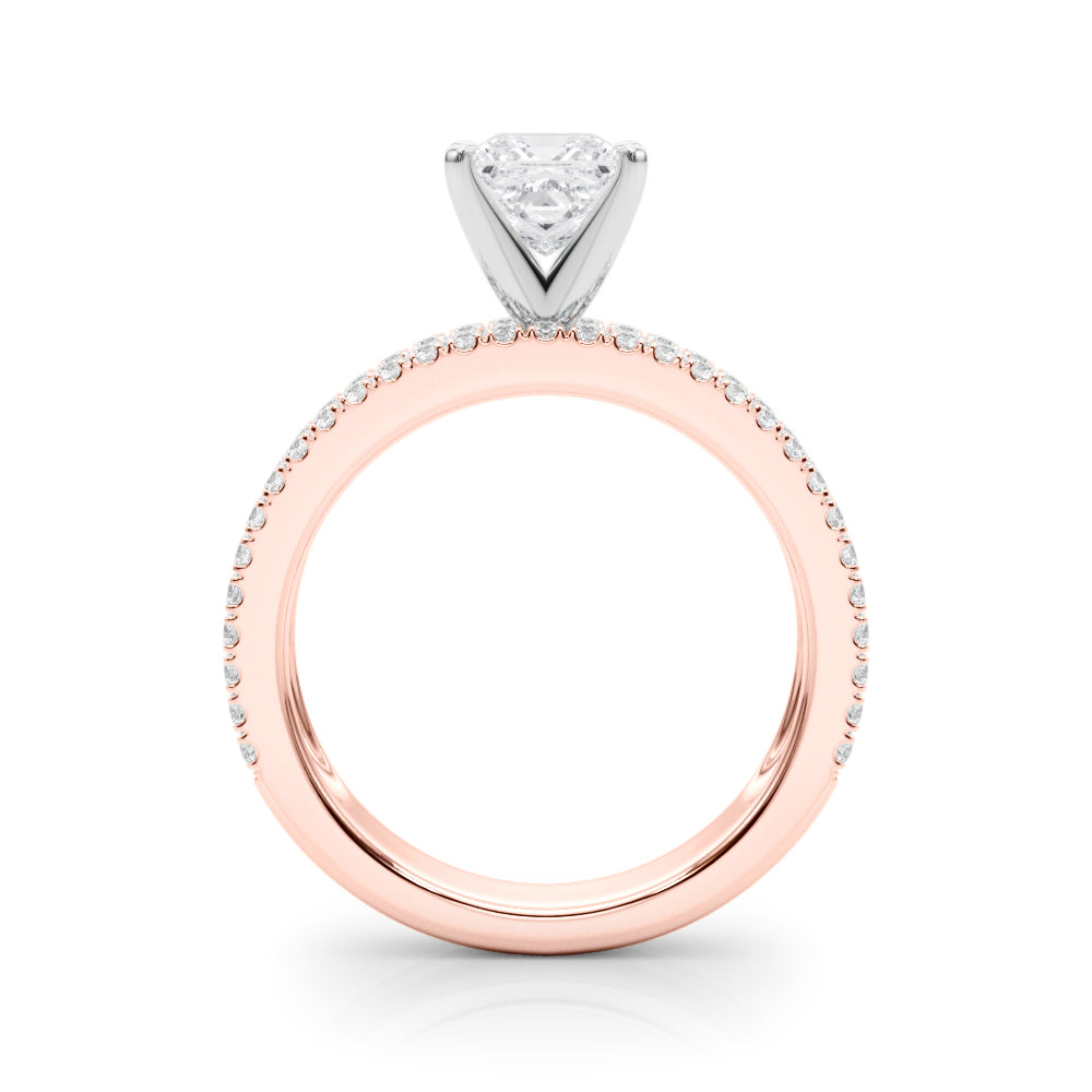 Rose gold Princess Solitaire Diamond with Pave and Channel Set Band 2
