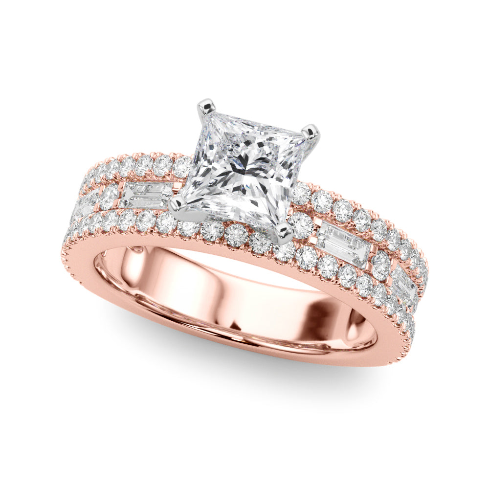Rose gold Princess Solitaire Diamond with Pave and Channel Set Band