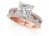 Rose gold Princess Solitaire Diamond with Pave and Channel Set Band_80