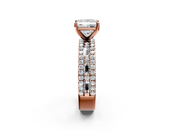 Rose gold Princess Cut Diamond Solitaire Ring with Pavé and Channel Set Band