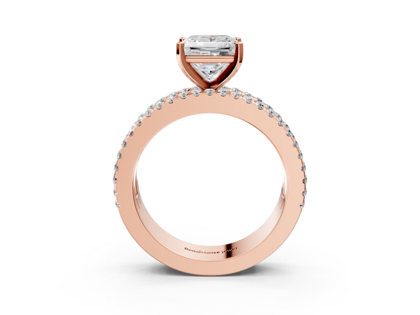 Rose gold Princess Cut Diamond Solitaire Ring with Pavé and Channel Set Band