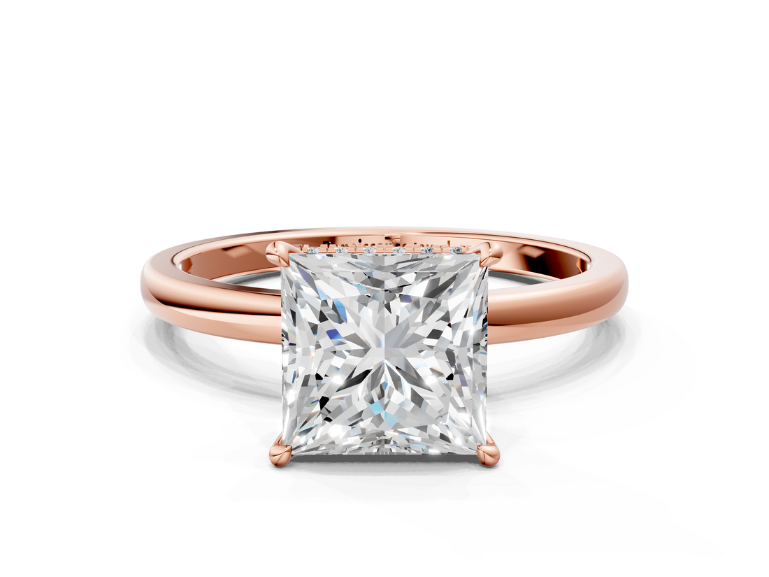 Rose gold Princess Solitaire Engagement Ring with Cathedral Band and Four-Prong Setting_23