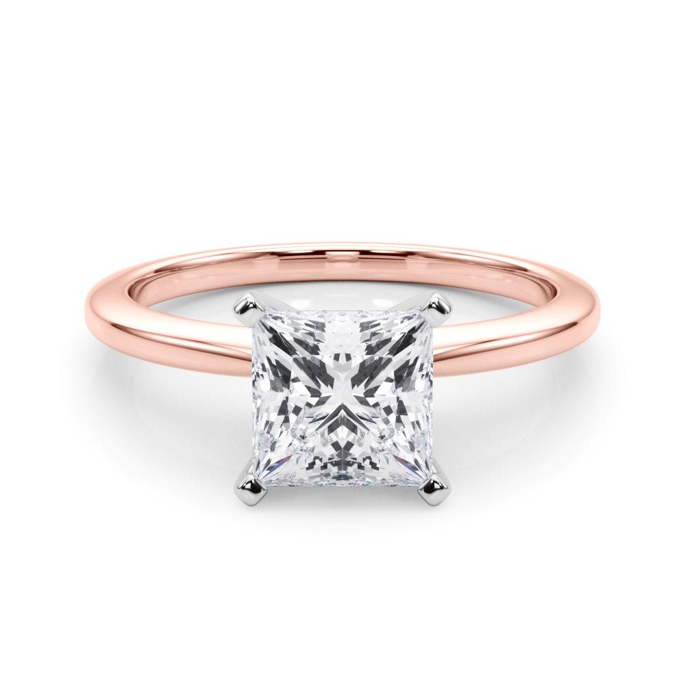 Rose gold Princess Solitaire Engagement Ring with Classic Band and Four-Prong Setting 1