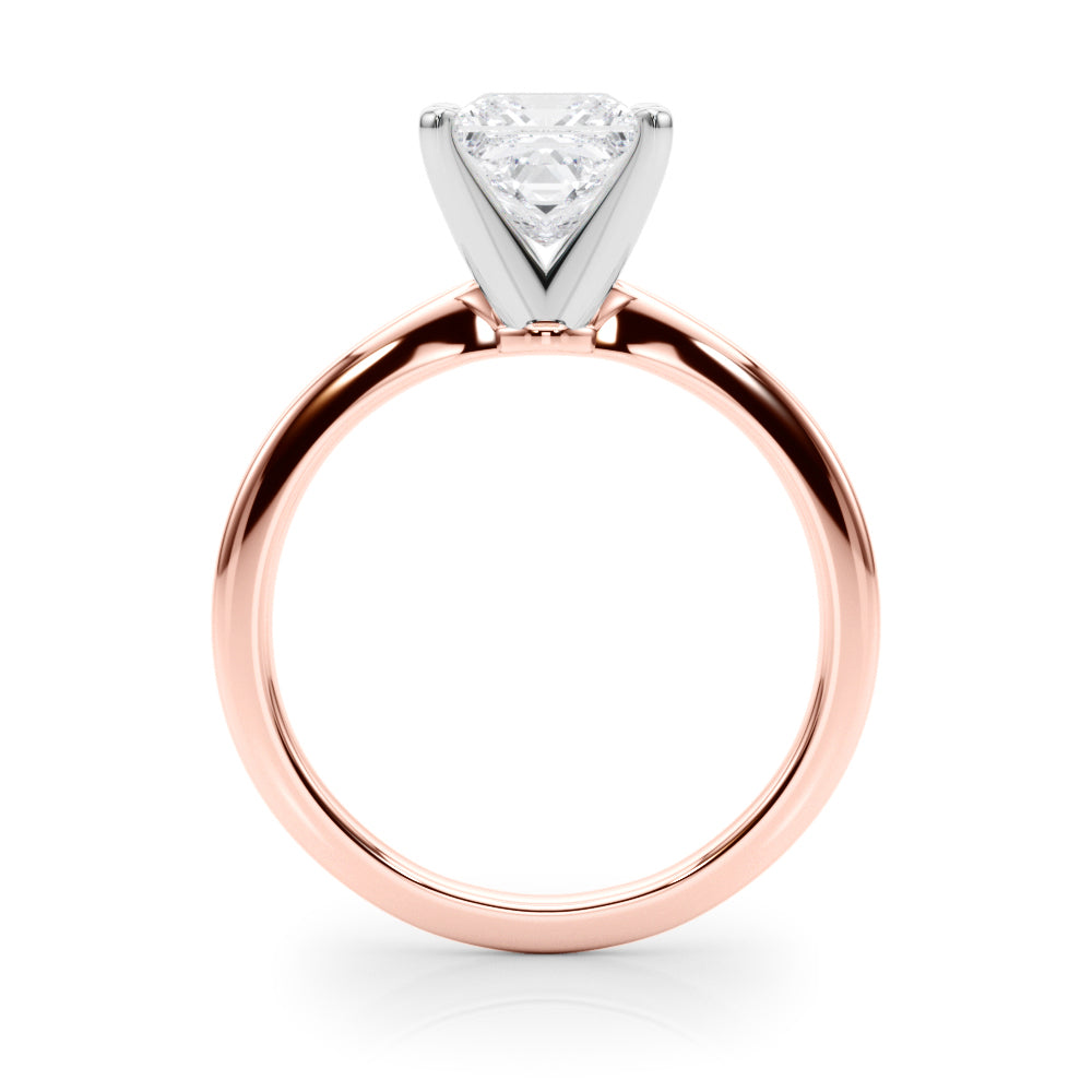 Rose gold Princess Solitaire Engagement Ring with Classic Band and Four-Prong Setting 2
