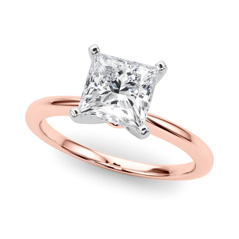 Rose gold Princess Solitaire Engagement Ring with Classic Band and Four-Prong Setting