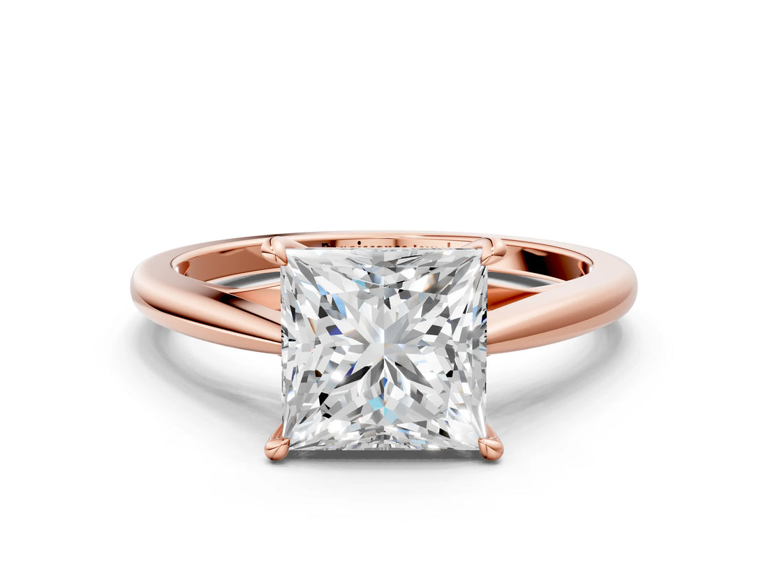 Rose gold Princess Solitaire Engagement Ring with Four-Prong Setting and Classic Band 1