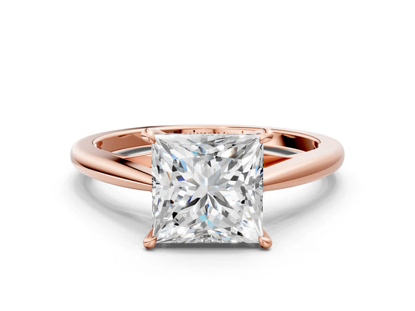 Rose gold Princess Solitaire Engagement Ring with Four-Prong Setting and Classic Band