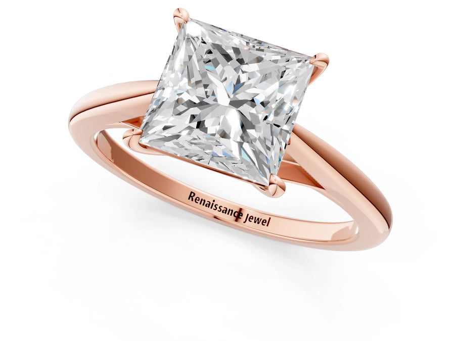 Rose gold Princess Solitaire Engagement Ring with Four-Prong Setting and Classic Band