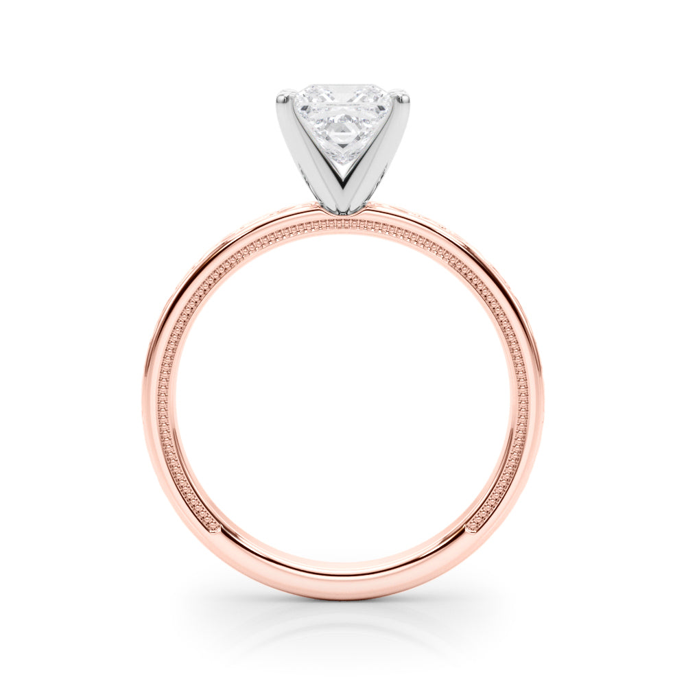 Rose gold Princess Solitaire Engagement Ring with Scrollwork Band and Four-Prong Setting 2