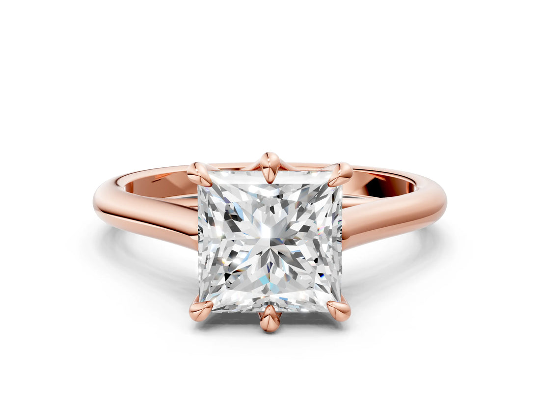 Rose gold Princess Solitaire Engagement Ring with Six-Prong Setting and Classic Band