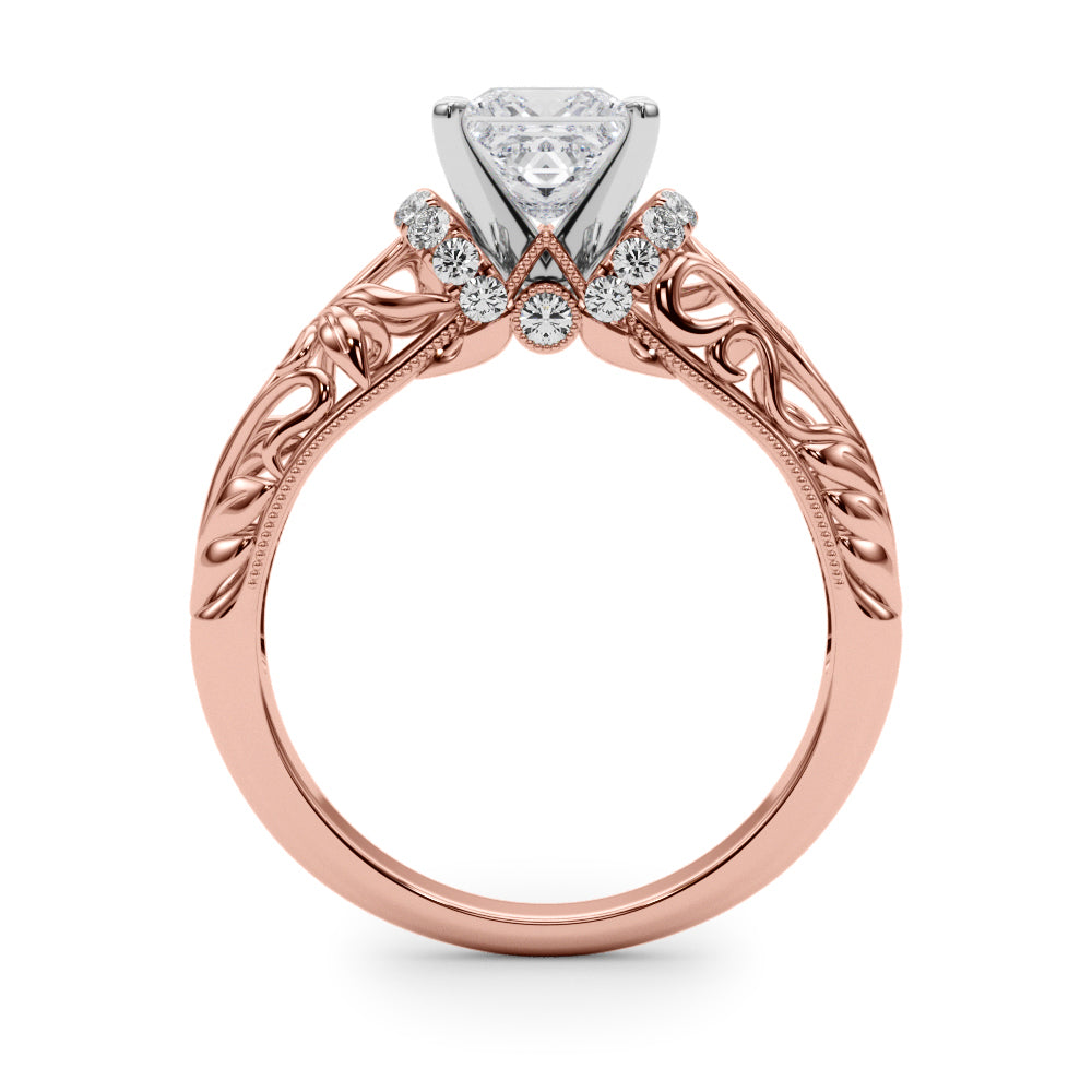 Rose gold Princess Solitaire Filigree Engagement Ring with Halo and Prong Setting 2