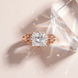 Rose gold Princess Solitaire Filigree Engagement Ring with Halo and Prong Setting_15