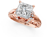 Rose gold Princess Solitaire Filigree Engagement Ring with Halo and Prong Setting_62