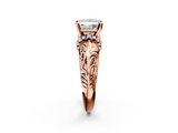 Rose gold Princess Solitaire Filigree Engagement Ring with Halo and Prong Setting_63