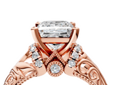 Rose gold Princess Solitaire Filigree Engagement Ring with Halo and Prong Setting_65