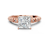 Rose gold Princess Solitaire Floral Milgrain Engagement Ring_31