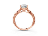 Rose gold Princess Solitaire Floral Milgrain Engagement Ring_34