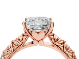 Rose gold Princess Solitaire Floral Milgrain Engagement Ring_35