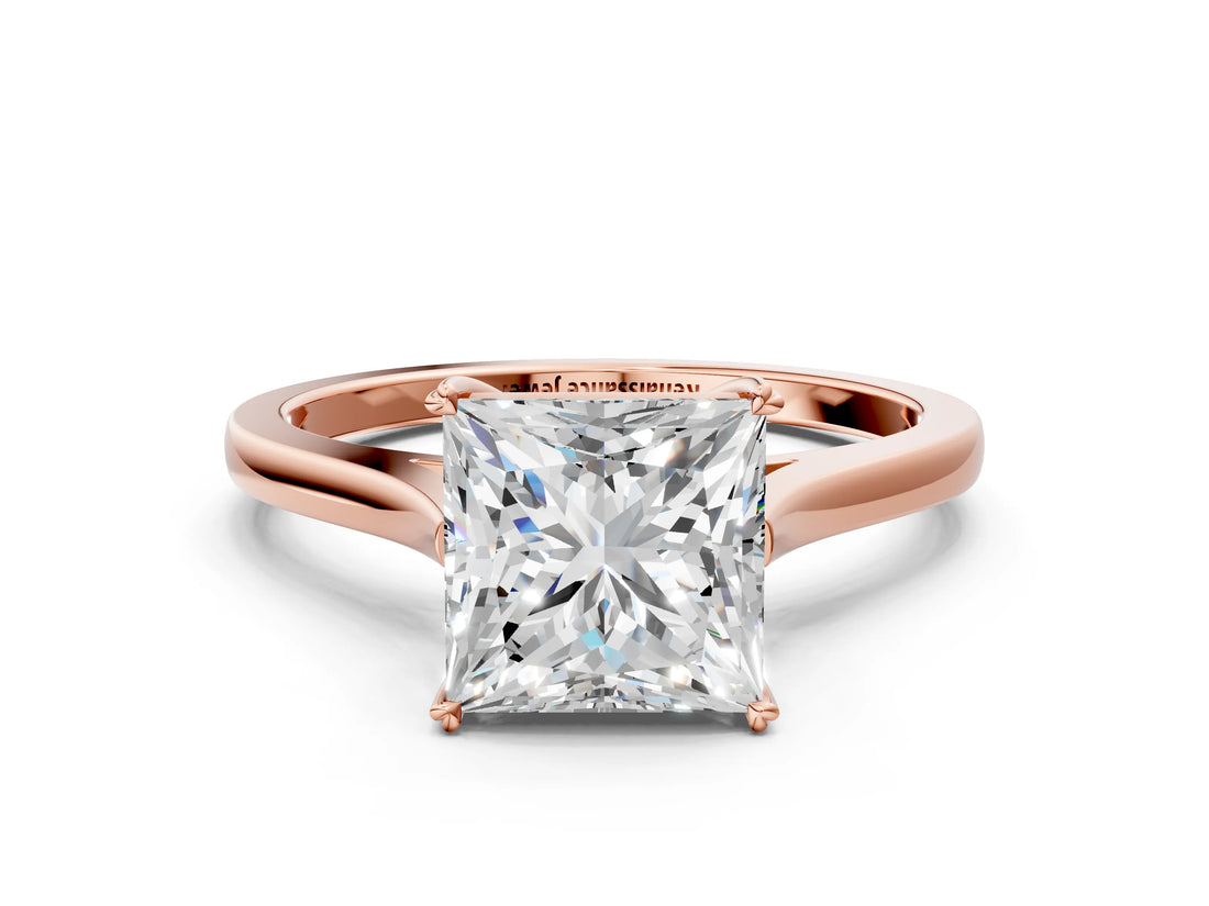Rose gold Princess Solitaire Heart Prong Engagement Ring with Tapered Band_55