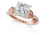 Rose gold Princess Solitaire Leaf-Inspired Diamond Ring with Pavé Band and Four-Prong Setting_5