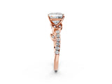 Rose gold Princess Solitaire Leaf-Inspired Diamond Ring with Pavé Band and Four-Prong Setting_6