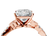 Rose gold Princess Solitaire Leaf-Inspired Diamond Ring with Pavé Band and Four-Prong Setting_8