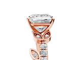 Rose gold Princess Solitaire Leaf-Inspired Diamond Ring with Pavé Band and Four-Prong Setting_9