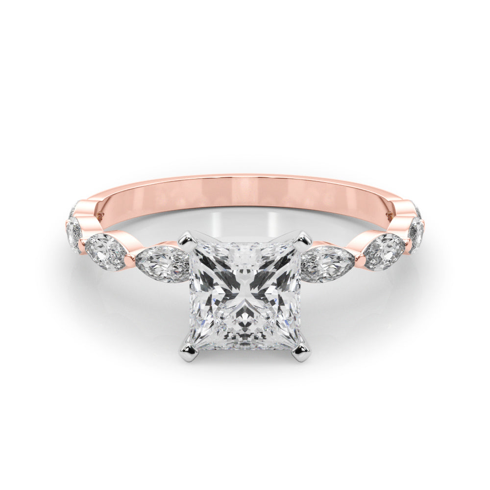 Rose gold Princess Solitaire Marquise Side Stone Prong Setting Ring 1