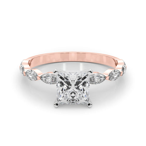 Rose gold Princess Solitaire Marquise Side Stone Prong Setting Ring 1
