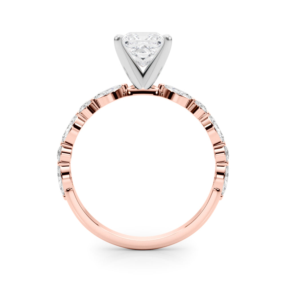 Rose gold Princess Solitaire Marquise Side Stone Prong Setting Ring 2