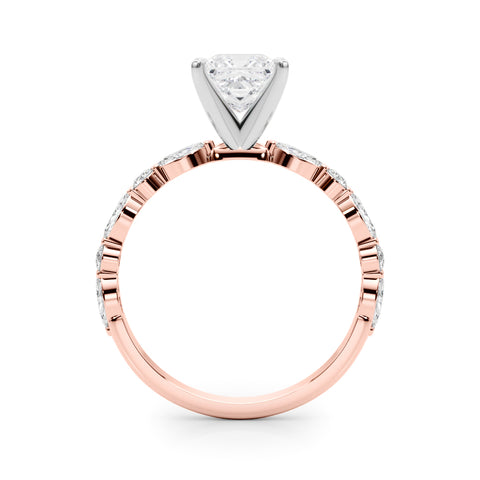 Rose gold Princess Solitaire Marquise Side Stone Prong Setting Ring 2