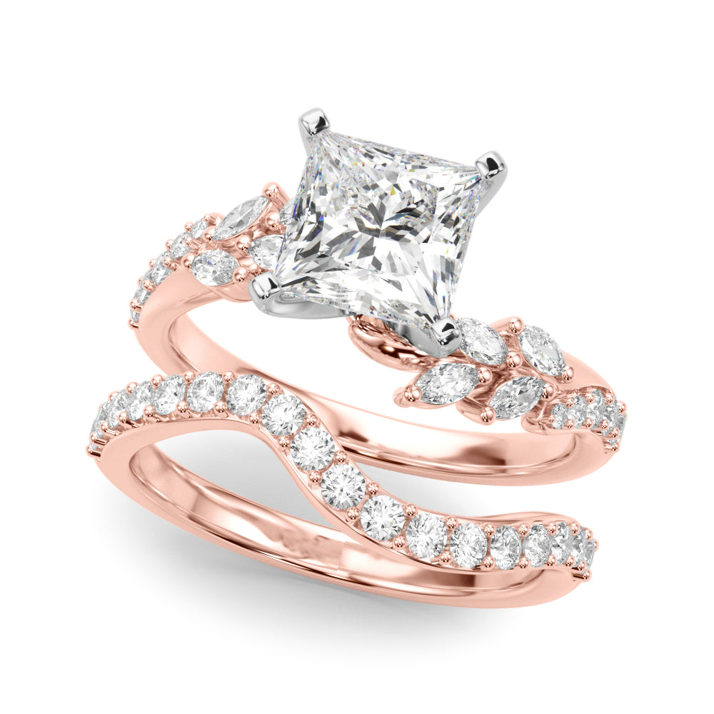 Rose gold Princess Solitaire Marquise Twist Band with Six-Prong Setting 1