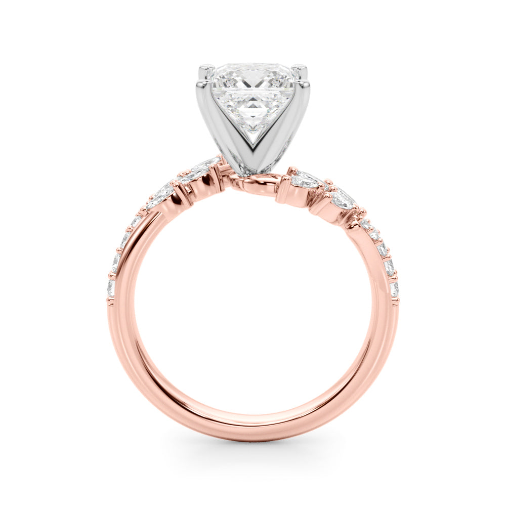 Rose gold Princess Solitaire Marquise Twist Band with Six-Prong Setting 2