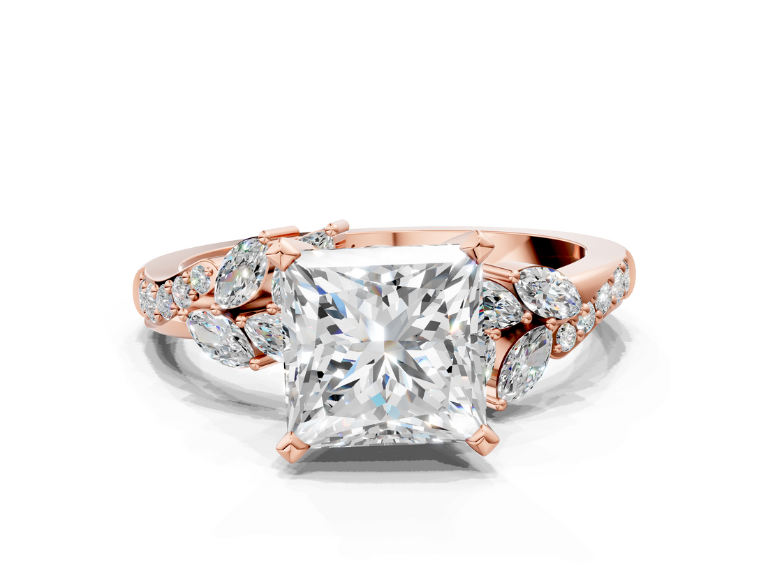Rose gold Princess Solitaire Marquise Twist Band with Six-Prong Setting_49