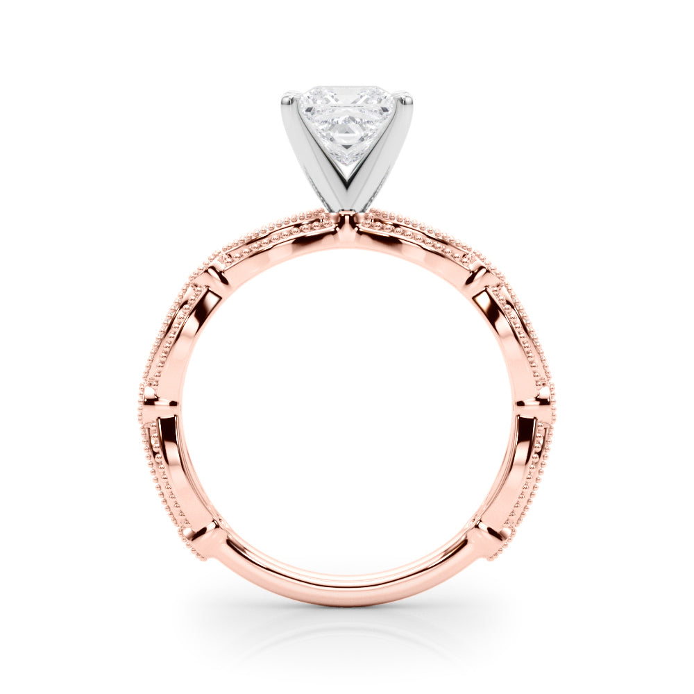 Rose gold Princess Solitaire Milgrain Diamond Engagement Ring with Bezel and Marquise Band 2