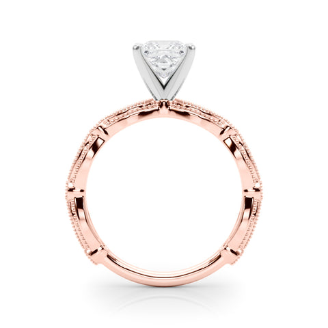 Rose gold Princess Solitaire Milgrain Diamond Engagement Ring with Bezel and Marquise Band 2