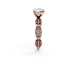 Rose gold Princess Solitaire Milgrain Diamond Engagement Ring with Bezel and Marquise Band_137