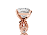 Rose gold Princess Solitaire Milgrain Diamond Engagement Ring with Bezel and Marquise Band_140