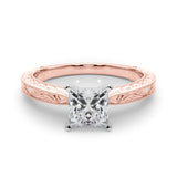 Rose gold Princess Solitaire Milgrain Engraved Band with Four-Prong Setting 1
