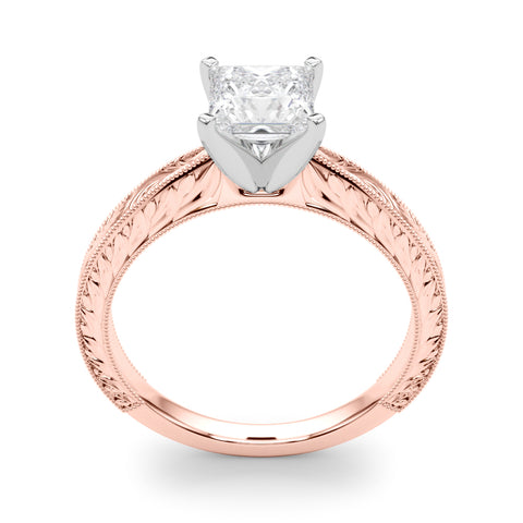 Rose gold Princess Solitaire Milgrain Engraved Band with Four-Prong Setting 2